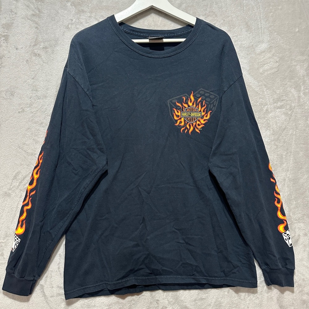 VTG Harley Davidson Uke's Kenosha WI Long Sleeve Graphic T-Shirt Black Mens L